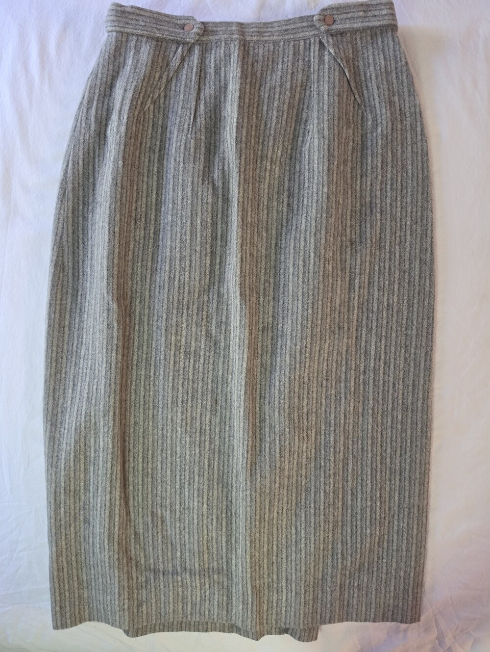Vintage Century of Boston 100% Wool Wrap Midi Skirt Gray Pinstripe Size M